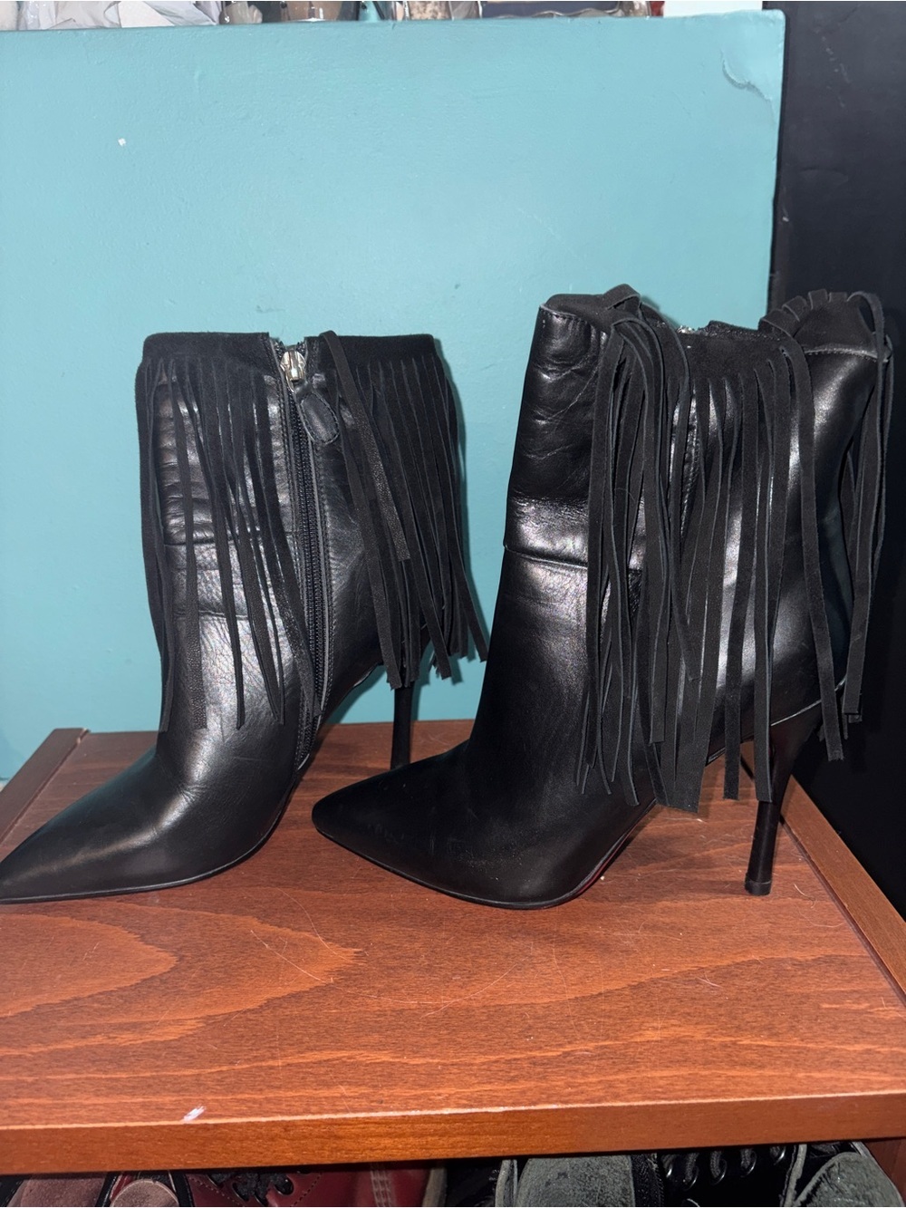BB.GG Italy Fringed Leather Heeled Booties size 6 - Picture 2 of 13